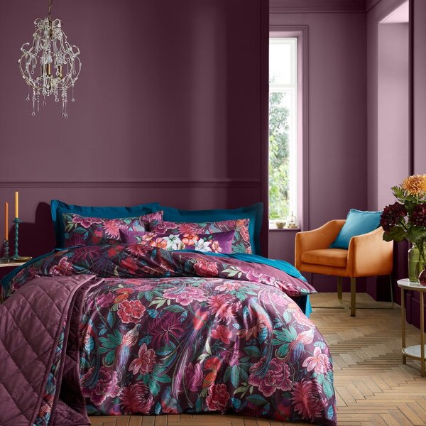 Fioletowa aksamitna pościel jednoosobowa 135x200 cm Bridgerton Kate Floral – Catherine Lansfield