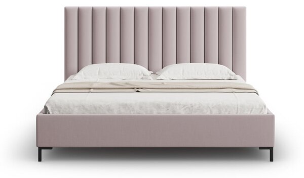 Jasnoróżowe tapicerowane łóżko dwuosobowe ze schowkiem i stelażem 140x200 cm Casey – Mazzini Beds