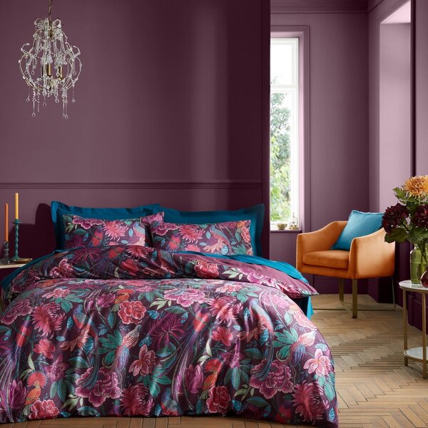 Fioletowa aksamitna pościel jednoosobowa 135x200 cm Bridgerton Kate Floral – Catherine Lansfield