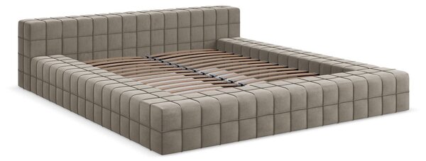 Szarobrązowe tapicerowane łóżko dwuosobowe ze stelażem 140x200 cm Akela – Makamii