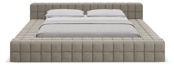 Szarobrązowe tapicerowane łóżko dwuosobowe ze stelażem 140x200 cm Akela – Makamii