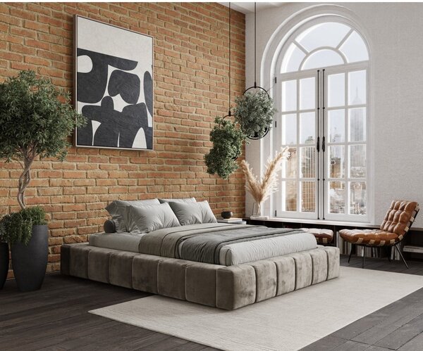 Beżowe tapicerowane łóżko dwuosobowe ze schowkiem i stelażem 160x200 cm Aruba L – Maison de Rêve
