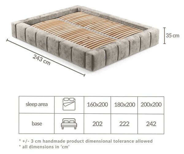 Beżowe tapicerowane łóżko dwuosobowe ze schowkiem i stelażem 160x200 cm Aruba L – Maison de Rêve
