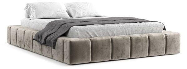 Beżowe tapicerowane łóżko dwuosobowe ze schowkiem i stelażem 160x200 cm Aruba L – Maison de Rêve