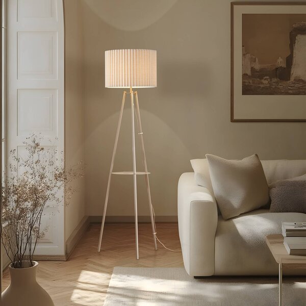 Lampa stojąca Libbie Lindby, kremowy / amber, salon / jadalnia, tkanina / materiał / jedwab, skandynawski