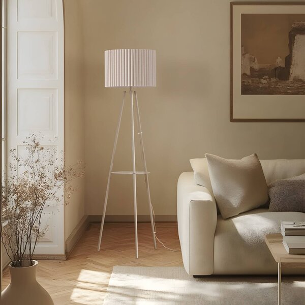 Lampa stojąca Libbie Lindby, kremowy / amber, salon / jadalnia, tkanina / materiał / jedwab, skandynawski