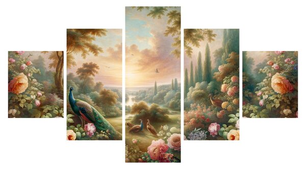 Obraz - Pawie w ogrodzie (125x70 cm)