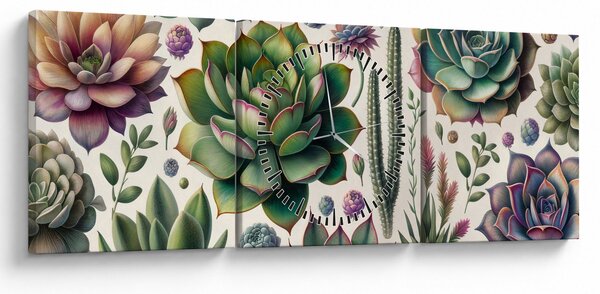 Obraz - Sukulenty (z zegarem) (90x30 cm)