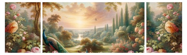 Obraz - Pawie w ogrodzie (170x50 cm)