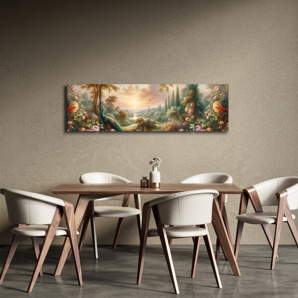 Obraz - Pawie w ogrodzie (170x50 cm)