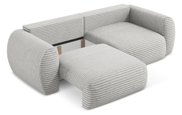 Jasnoszara sztruksowa rozkładana sofa ze schowkiem 266 cm Kini – Makamii