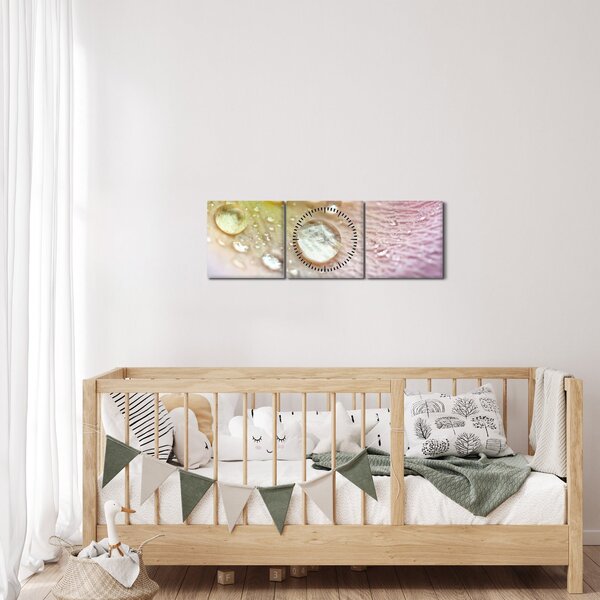 Obraz - Krople rosy (z zegarem) (90x30 cm)