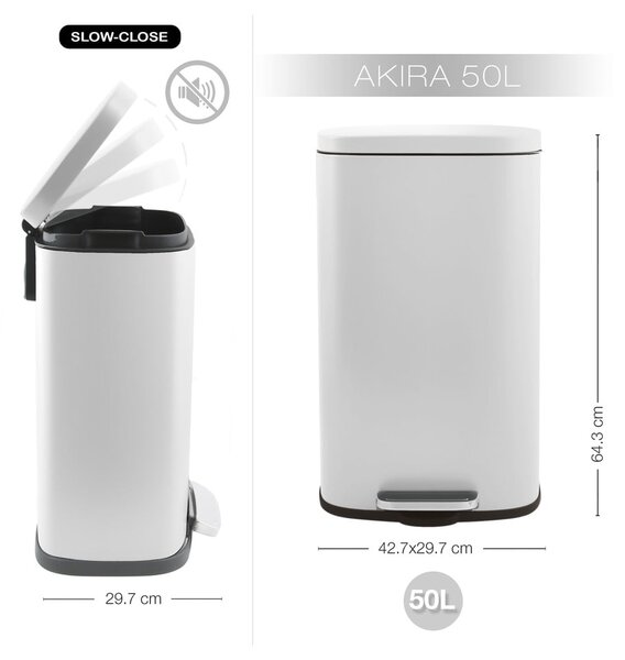 Stalowy kosz na śmieci z pedałem w matowym białym kolorze 50 l Akira – Spirella