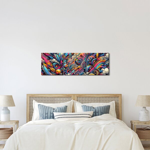 Obraz - Kolorowe graffiti (z zegarem) (90x30 cm)