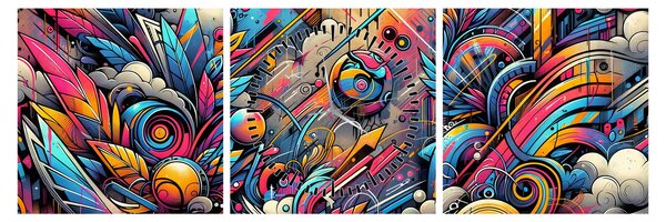Obraz - Kolorowe graffiti (z zegarem) (90x30 cm)