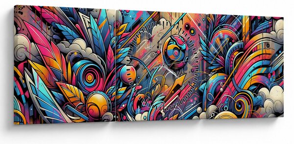 Obraz - Kolorowe graffiti (z zegarem) (90x30 cm)