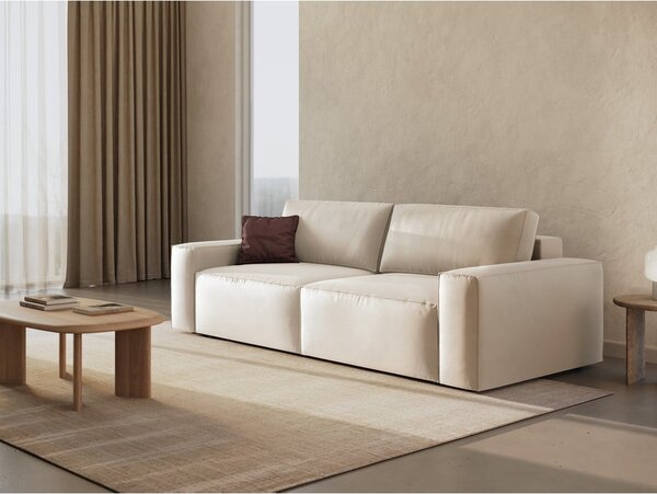 Beżowa aksamitna rozkładana/ze schowkiem sofa 247 cm Jodie – Micadoni