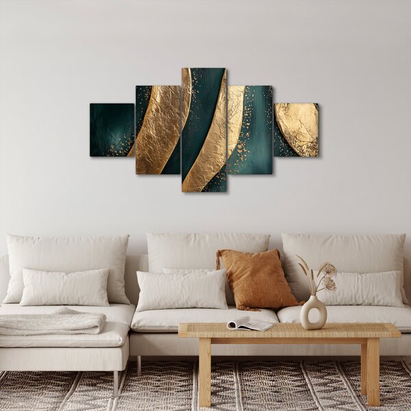 Obraz - Zielona abstrakcja ze złotem I. (125x70 cm)