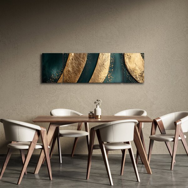 Obraz - Zielona abstrakcja ze złotem I. (170x50 cm)