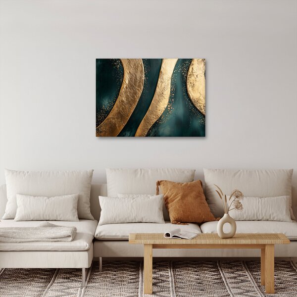 Obraz - Zielona abstrakcja ze złotem I. (70x50 cm)