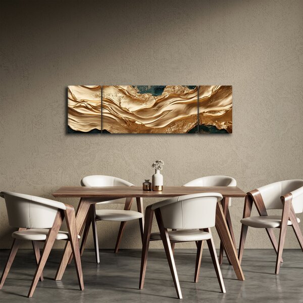 Obraz - Zielona abstrakcja ze złotem II. (170x50 cm)