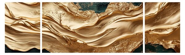 Obraz - Zielona abstrakcja ze złotem II. (170x50 cm)