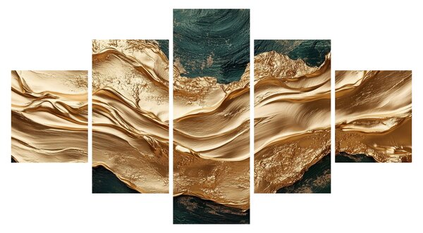 Obraz - Zielona abstrakcja ze złotem II. (125x70 cm)