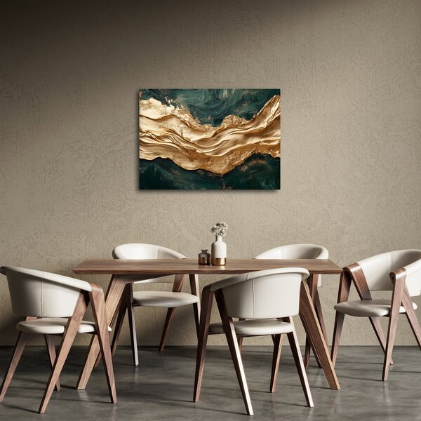 Obraz - Zielona abstrakcja ze złotem II. (70x50 cm)
