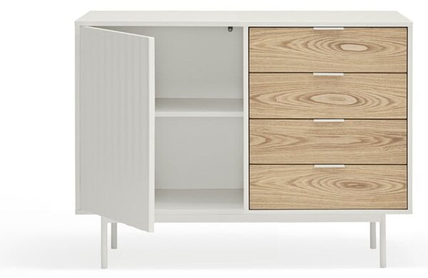 Biało-naturalna niska komoda w dekorze dębu 108x80 cm Sierra – Teulat
