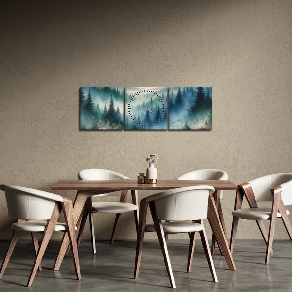 Obraz - Leśny krajobraz z mgłą (z zegarem) (90x30 cm)