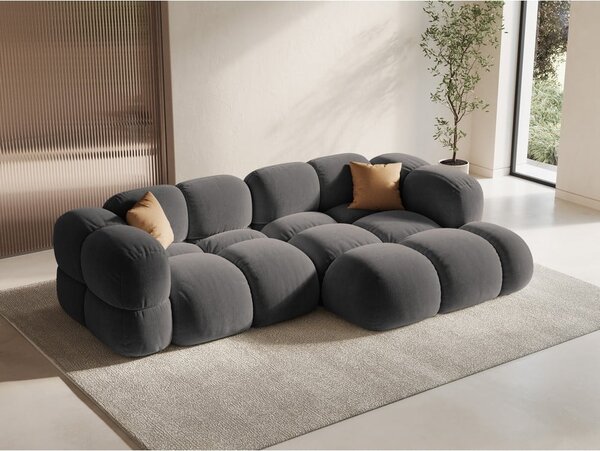Szary aksamitny narożnik (prawostronny/z szezlongiem) Loretto – Cosmopolitan Design