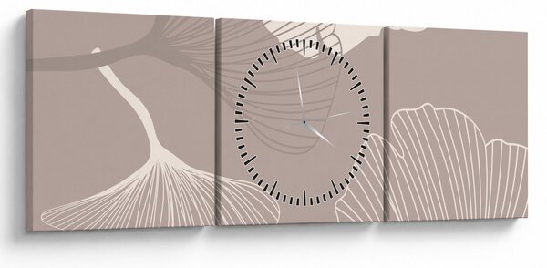 Obraz - Beżowe liście N⁰1 (z zegarem) (90x30 cm)