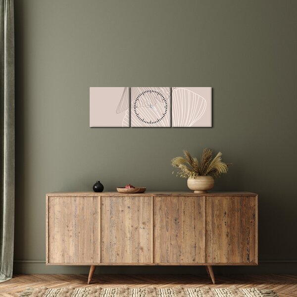 Obraz - Beżowe liście N⁰2 (z zegarem) (90x30 cm)