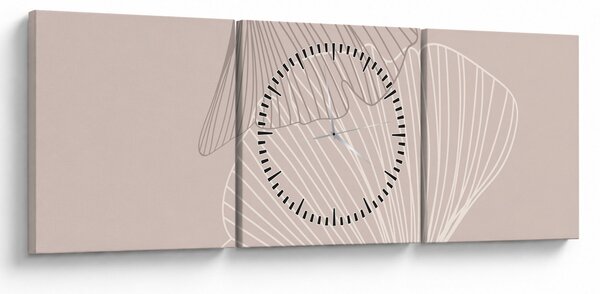Obraz - Beżowe liście N⁰2 (z zegarem) (90x30 cm)