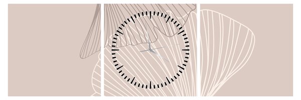 Obraz - Beżowe liście N⁰2 (z zegarem) (90x30 cm)