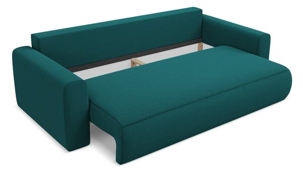 Turkusowa aksamitna rozkładana/ze schowkiem sofa 238 cm Kapua – Makamii