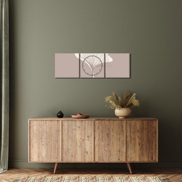 Obraz - Beżowe liście N⁰3 (z zegarem) (90x30 cm)