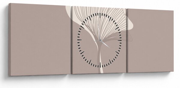 Obraz - Beżowe liście N⁰3 (z zegarem) (90x30 cm)