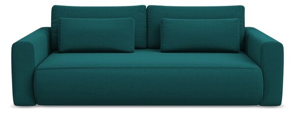 Turkusowa aksamitna rozkładana/ze schowkiem sofa 238 cm Kapua – Makamii