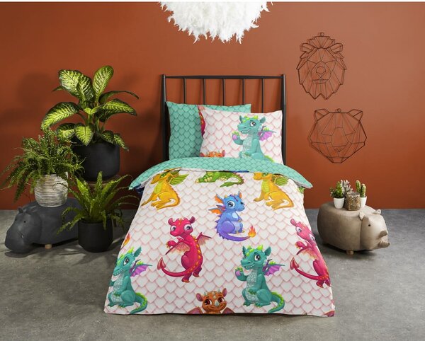 Bawełniana pościel dziecięca jednoosobowa 140x220 cm Dragons – Good Morning