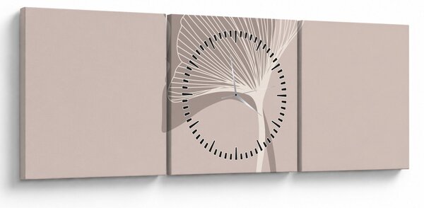 Obraz - Beżowe liście N⁰4 (z zegarem) (90x30 cm)