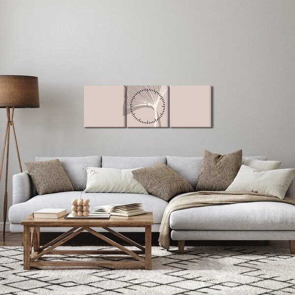 Obraz - Beżowe liście N⁰4 (z zegarem) (90x30 cm)