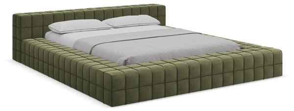 Zielone tapicerowane łóżko dwuosobowe ze stelażem 140x200 cm Akela – Makamii