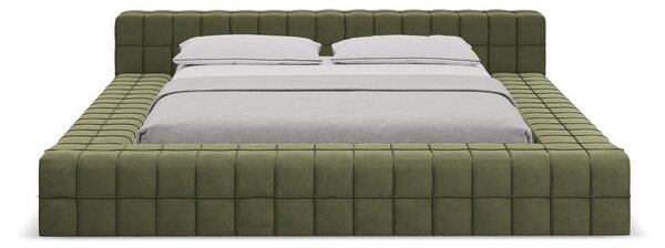 Zielone tapicerowane łóżko dwuosobowe ze stelażem 140x200 cm Akela – Makamii