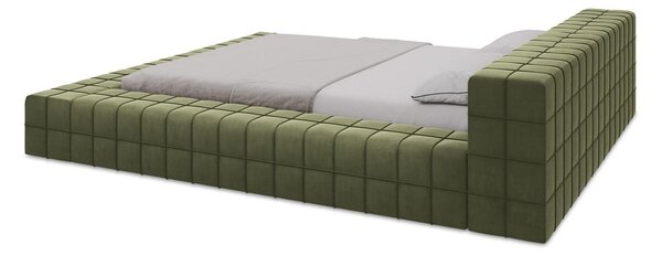 Zielone tapicerowane łóżko dwuosobowe ze stelażem 140x200 cm Akela – Makamii