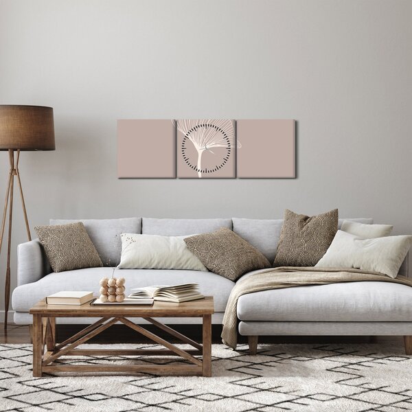 Obraz - Beżowe liście N⁰5 (z zegarem) (90x30 cm)
