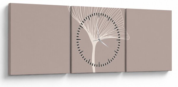 Obraz - Beżowe liście N⁰5 (z zegarem) (90x30 cm)