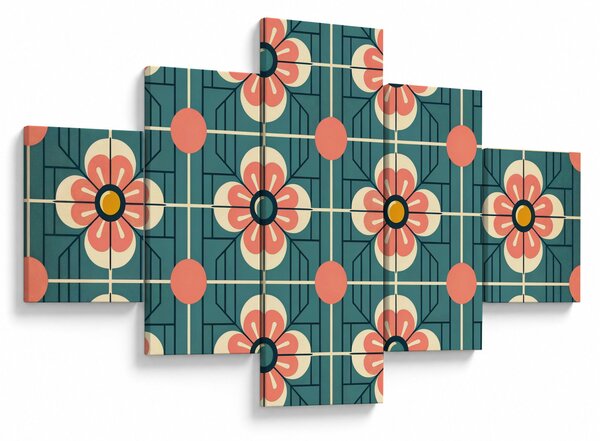 Obraz - Retro wzór z kwiatami (125x70 cm)