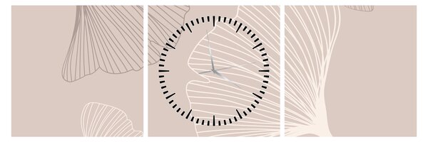 Obraz - Beżowe liście N⁰6 (z zegarem) (90x30 cm)