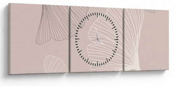Obraz - Beżowe liście N⁰6 (z zegarem) (90x30 cm)